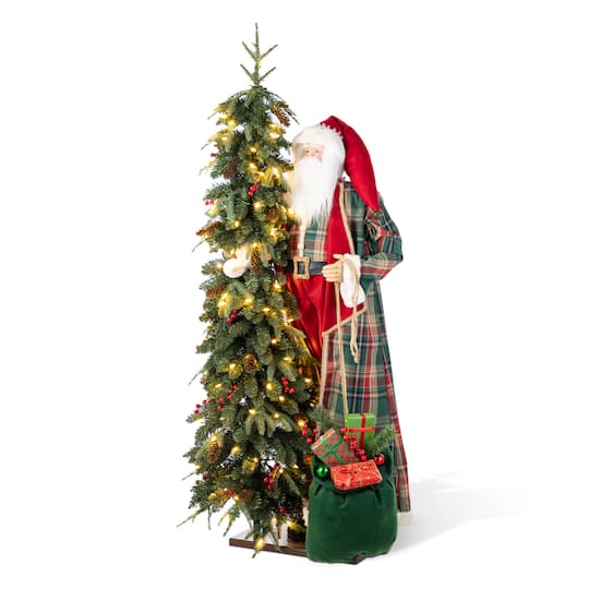 Glitzhome® 4FT Oversized Christmas Woodland Santa with 5FT Lighted Green Artificial Christmas Tree | 26.5" x 14.5" x 60.25" | Michaels®